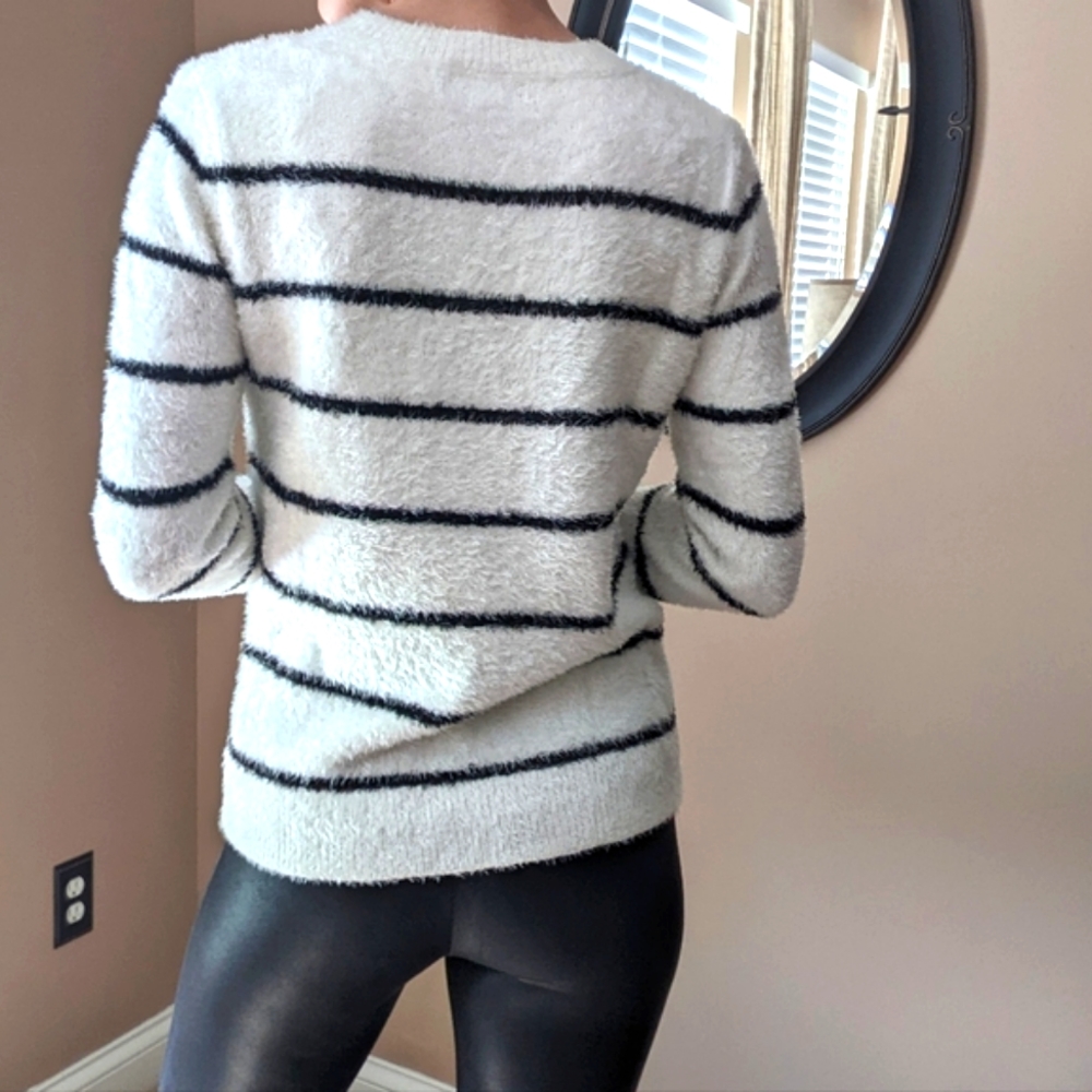 SOFT & FUZZY Black & White Striped Sweater - Picture 3 of 5